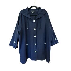 Jones New York Women's Navy Blue Linen Blend Soft Hooded Jacket Size 3X